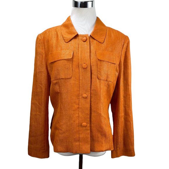 Lafayette 148 NY Linen Textured Lightweight Button Front Jacket Pockets Blazer